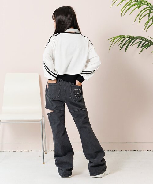 algy（アルジー）の「サイドカットフレアパンツ（デニムパンツ・キッズ・サックスブルー/ブラック・SMALL/MEDIUM/X-SMALL/XX-SMALL）」の18枚目の写真