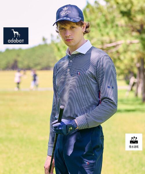 adabat（アダバット）の「【新レーベル ADABAT NAVY】吸水速乾 サッカーストライプ長袖ポロシャツ（ポロシャツ・メンズ・ネイビー/ネイビー系2・52/50/48/46）」の2枚目の写真
