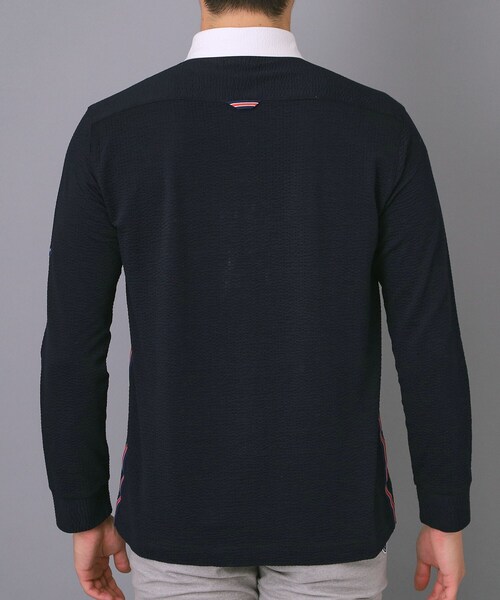 adabat（アダバット）の「【新レーベル ADABAT NAVY】吸水速乾 サッカーストライプ長袖ポロシャツ（ポロシャツ・メンズ・ネイビー/ネイビー系2・52/50/48/46）」の12枚目の写真