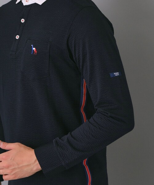 adabat（アダバット）の「【新レーベル ADABAT NAVY】吸水速乾 サッカーストライプ長袖ポロシャツ（ポロシャツ・メンズ・ネイビー/ネイビー系2・52/50/48/46）」の15枚目の写真