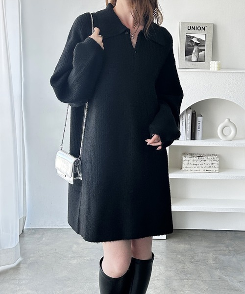 GeeRA(ジーラ)の「ポロ衿ミニニットワンピース(ワンピース・レディース・チャコールグレー/ブラック・MEDIUM/LARGE/X-LARGE)」の2枚目の写真