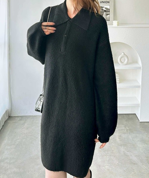 GeeRA(ジーラ)の「ポロ衿ミニニットワンピース(ワンピース・レディース・チャコールグレー/ブラック・MEDIUM/LARGE/X-LARGE)」の4枚目の写真