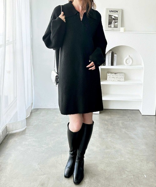 GeeRA(ジーラ)の「ポロ衿ミニニットワンピース(ワンピース・レディース・チャコールグレー/ブラック・MEDIUM/LARGE/X-LARGE)」の6枚目の写真