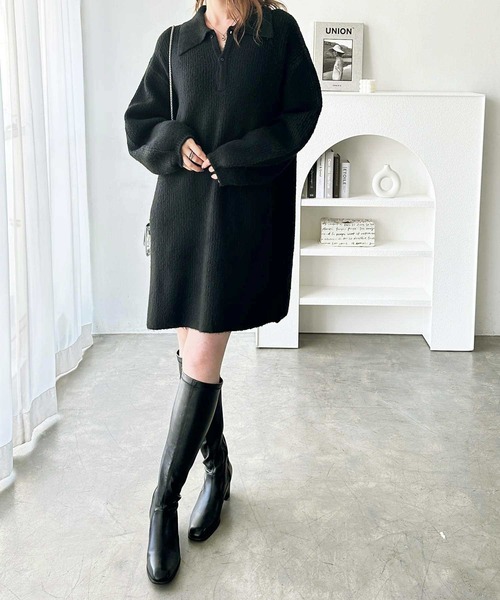GeeRA(ジーラ)の「ポロ衿ミニニットワンピース(ワンピース・レディース・チャコールグレー/ブラック・MEDIUM/LARGE/X-LARGE)」の5枚目の写真