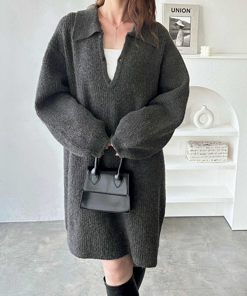 GeeRA(ジーラ)の「ポロ衿ミニニットワンピース(ワンピース・レディース・チャコールグレー/ブラック・MEDIUM/LARGE/X-LARGE)」の14枚目の写真