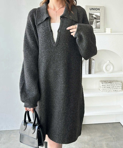 GeeRA(ジーラ)の「ポロ衿ミニニットワンピース(ワンピース・レディース・チャコールグレー/ブラック・MEDIUM/LARGE/X-LARGE)」の15枚目の写真