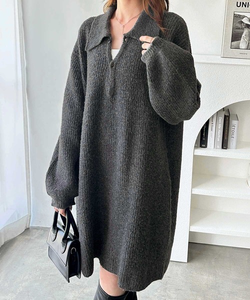 GeeRA(ジーラ)の「ポロ衿ミニニットワンピース(ワンピース・レディース・チャコールグレー/ブラック・MEDIUM/LARGE/X-LARGE)」の16枚目の写真