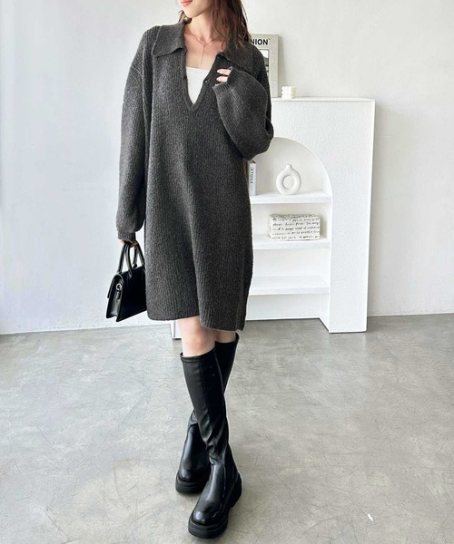 GeeRA(ジーラ)の「ポロ衿ミニニットワンピース(ワンピース・レディース・チャコールグレー/ブラック・MEDIUM/LARGE/X-LARGE)」の17枚目の写真