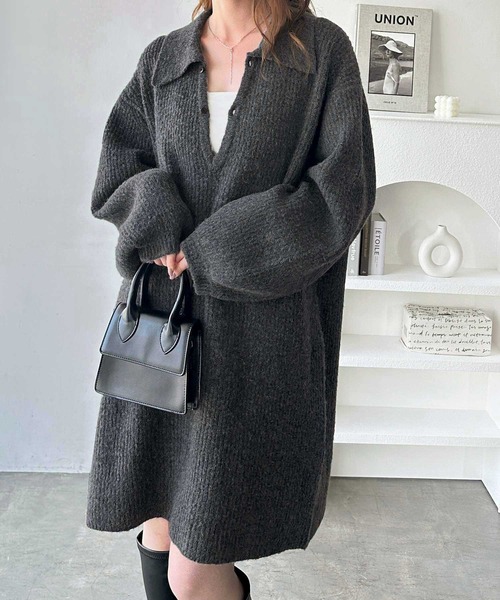 GeeRA(ジーラ)の「ポロ衿ミニニットワンピース(ワンピース・レディース・チャコールグレー/ブラック・MEDIUM/LARGE/X-LARGE)」の13枚目の写真