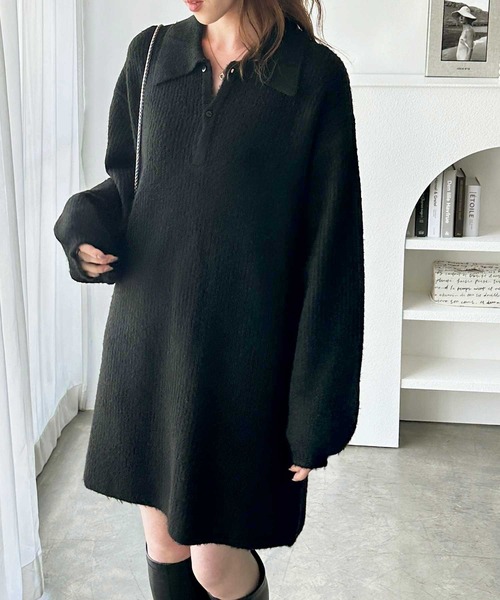 GeeRA(ジーラ)の「ポロ衿ミニニットワンピース(ワンピース・レディース・チャコールグレー/ブラック・MEDIUM/LARGE/X-LARGE)」の10枚目の写真