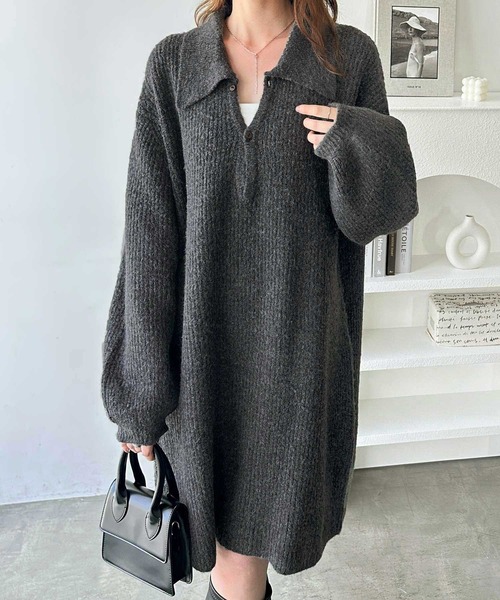 GeeRA(ジーラ)の「ポロ衿ミニニットワンピース(ワンピース・レディース・チャコールグレー/ブラック・MEDIUM/LARGE/X-LARGE)」の12枚目の写真
