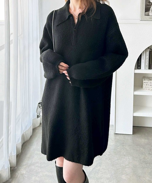 GeeRA(ジーラ)の「ポロ衿ミニニットワンピース(ワンピース・レディース・チャコールグレー/ブラック・MEDIUM/LARGE/X-LARGE)」の9枚目の写真