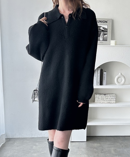 GeeRA(ジーラ)の「ポロ衿ミニニットワンピース(ワンピース・レディース・チャコールグレー/ブラック・MEDIUM/LARGE/X-LARGE)」の11枚目の写真