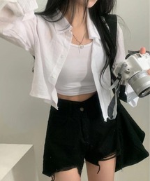 細ストライプ長袖UVカットシャツ
