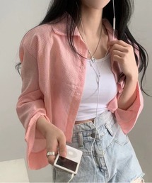 細ストライプ長袖UVカットシャツ