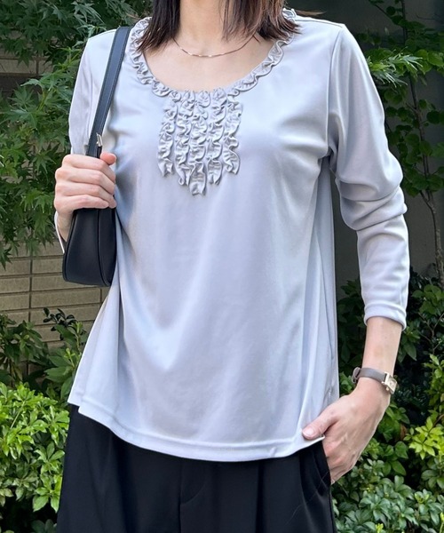 セール】胸元フリル長袖ニット（Tシャツ/カットソー）｜etre pret