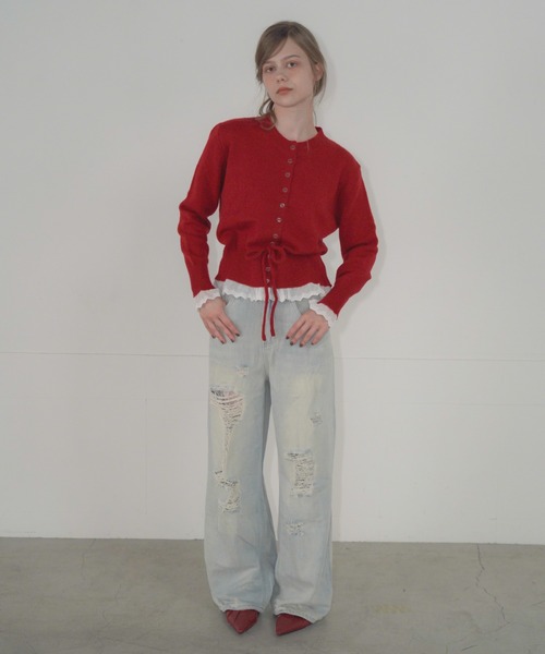 Mirette（ミレット）の「ヴィンテージクラッシュワイドデニムパンツ / Vintage Crash Wide Denim Pants（デニムパンツ・レディース・ブルー/ライトブルー・MEDIUM/LARGE/SMALL）」の8枚目の写真