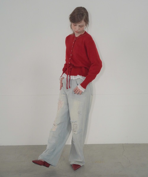 Mirette（ミレット）の「ヴィンテージクラッシュワイドデニムパンツ / Vintage Crash Wide Denim Pants（デニムパンツ・レディース・ブルー/ライトブルー・MEDIUM/LARGE/SMALL）」の9枚目の写真