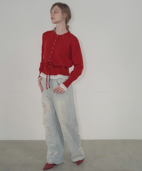 Mirette（ミレット）の「ヴィンテージクラッシュワイドデニムパンツ / Vintage Crash Wide Denim Pants（デニムパンツ・レディース・ブルー/ライトブルー・MEDIUM/LARGE/SMALL）」の10枚目の写真