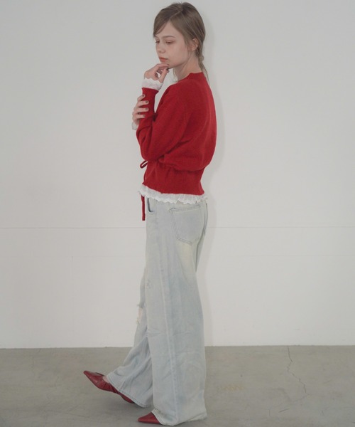 Mirette（ミレット）の「ヴィンテージクラッシュワイドデニムパンツ / Vintage Crash Wide Denim Pants（デニムパンツ・レディース・ブルー/ライトブルー・MEDIUM/LARGE/SMALL）」の11枚目の写真