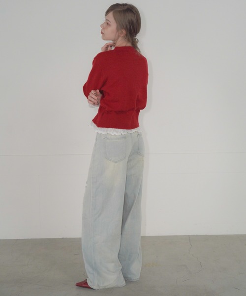 Mirette（ミレット）の「ヴィンテージクラッシュワイドデニムパンツ / Vintage Crash Wide Denim Pants（デニムパンツ・レディース・ブルー/ライトブルー・MEDIUM/LARGE/SMALL）」の12枚目の写真