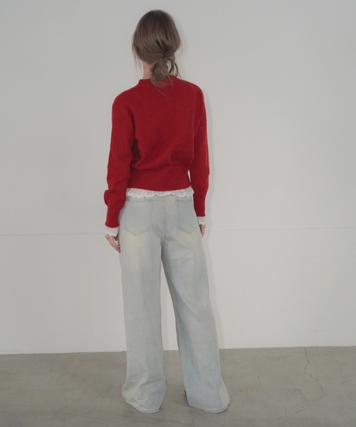 Mirette（ミレット）の「ヴィンテージクラッシュワイドデニムパンツ / Vintage Crash Wide Denim Pants（デニムパンツ・レディース・ブルー/ライトブルー・MEDIUM/LARGE/SMALL）」の13枚目の写真