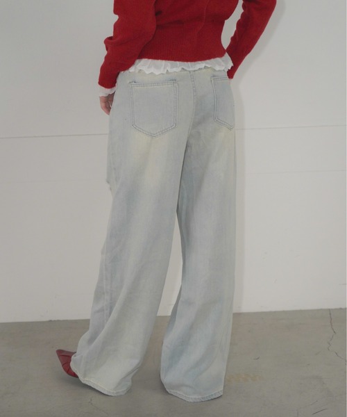 Mirette（ミレット）の「ヴィンテージクラッシュワイドデニムパンツ / Vintage Crash Wide Denim Pants（デニムパンツ・レディース・ブルー/ライトブルー・MEDIUM/LARGE/SMALL）」の5枚目の写真