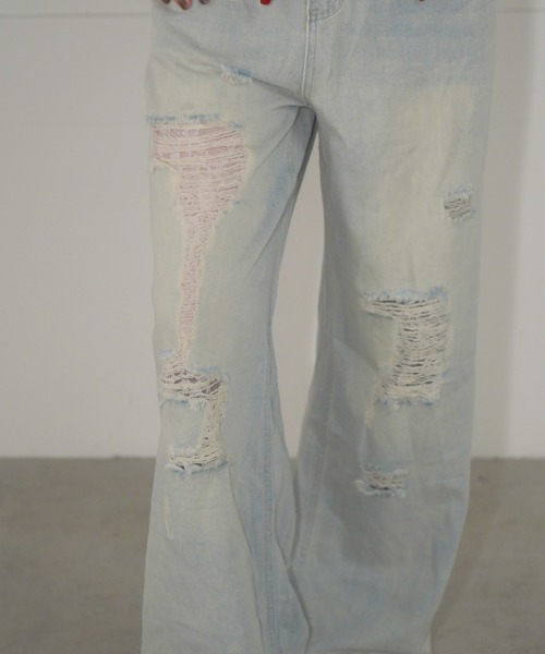 Mirette（ミレット）の「ヴィンテージクラッシュワイドデニムパンツ / Vintage Crash Wide Denim Pants（デニムパンツ・レディース・ブルー/ライトブルー・MEDIUM/LARGE/SMALL）」の6枚目の写真