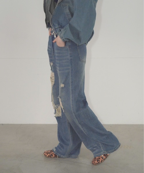 Mirette（ミレット）の「ヴィンテージクラッシュワイドデニムパンツ / Vintage Crash Wide Denim Pants（デニムパンツ・レディース・ブルー/ライトブルー・MEDIUM/LARGE/SMALL）」の19枚目の写真
