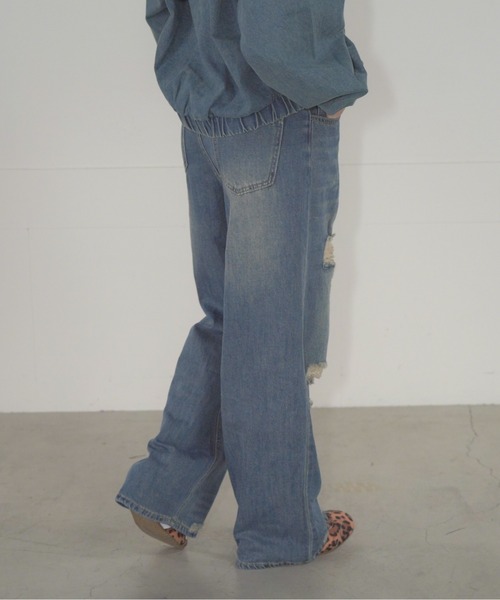 Mirette（ミレット）の「ヴィンテージクラッシュワイドデニムパンツ / Vintage Crash Wide Denim Pants（デニムパンツ・レディース・ブルー/ライトブルー・MEDIUM/LARGE/SMALL）」の22枚目の写真