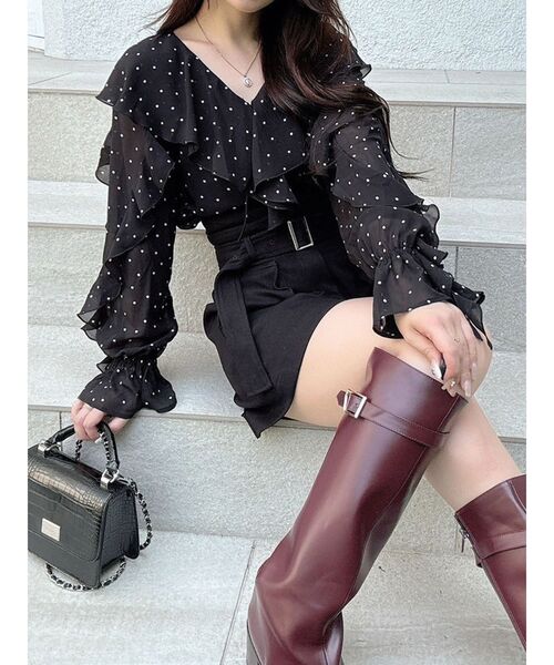 MERCURYDUO（マーキュリーデュオ）の「ベルテッドロングブーツ（ブーツ・レディース・ブラック/レッド/ブラウン・36/38）」の11枚目の写真