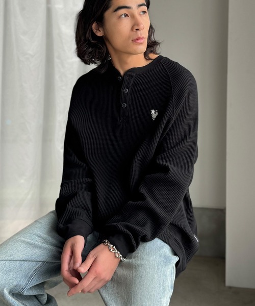 Classical Origin（クラシカルオリジン）の「「ヘビーウェイト一択。」綿100％ワッフル素材ラグランビッグTシャツ／Cotton 100% Waffle Raglan Big T-Shirt（Tシャツ/カットソー・メンズ・オートミール/杢グレー/ブラック・SMALL/MEDIUM/LARGE）」の6枚目の写真