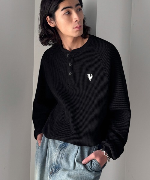 Classical Origin（クラシカルオリジン）の「「ヘビーウェイト一択。」綿100％ワッフル素材ラグランビッグTシャツ／Cotton 100% Waffle Raglan Big T-Shirt（Tシャツ/カットソー・メンズ・オートミール/杢グレー/ブラック・SMALL/MEDIUM/LARGE）」の7枚目の写真