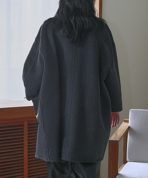 ELFRANK(エルフランク)の「【ウール70%】レザーポケット ドロップショルダー ミドル丈 コート ウールコート(その他アウター・レディース・チャコールグレー/ブラック・FREE)」の11枚目の写真