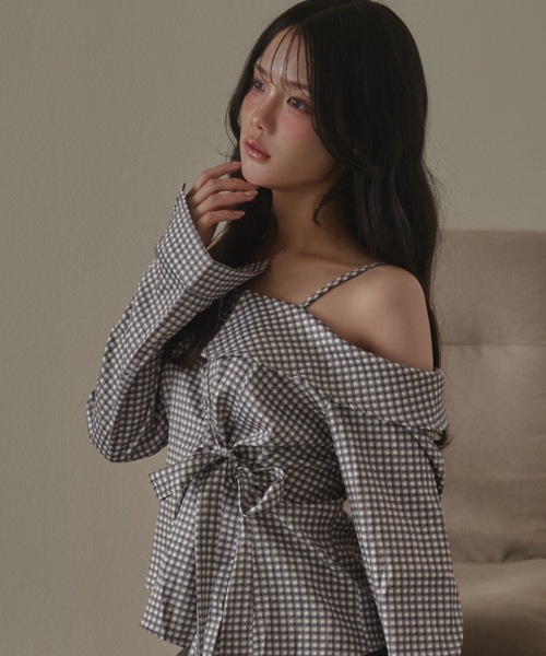 M DOLLY(エムドリー)の「check fiorella ribbon tops / チェックフィオレッラリボントップス(シャツ/ブラウス・レディース・ブラック/ブルー/ホワイト・FREE)」の6枚目の写真