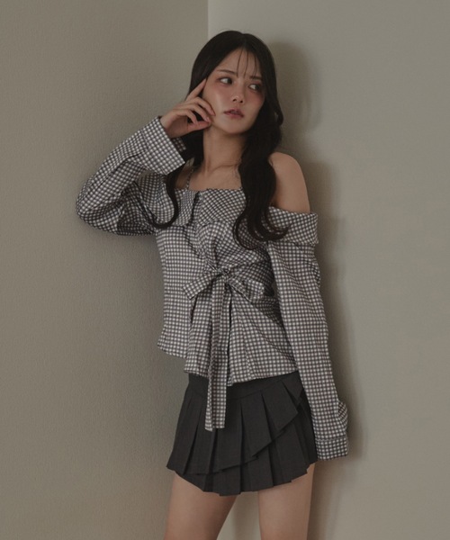 M DOLLY(エムドリー)の「check fiorella ribbon tops / チェックフィオレッラリボントップス(シャツ/ブラウス・レディース・ブラック/ブルー/ホワイト・FREE)」の7枚目の写真
