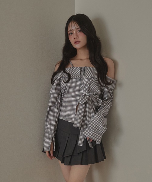 M DOLLY(エムドリー)の「check fiorella ribbon tops / チェックフィオレッラリボントップス(シャツ/ブラウス・レディース・ブラック/ブルー/ホワイト・FREE)」の8枚目の写真