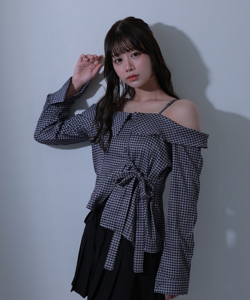 M DOLLY(エムドリー)の「check fiorella ribbon tops / チェックフィオレッラリボントップス(シャツ/ブラウス・レディース・ブラック/ブルー/ホワイト・FREE)」の10枚目の写真