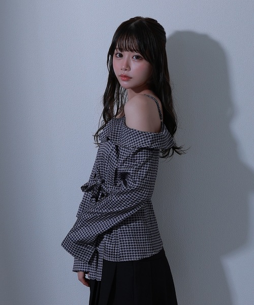 M DOLLY(エムドリー)の「check fiorella ribbon tops / チェックフィオレッラリボントップス(シャツ/ブラウス・レディース・ブラック/ブルー/ホワイト・FREE)」の11枚目の写真