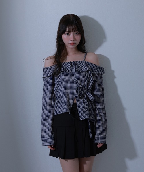 M DOLLY(エムドリー)の「check fiorella ribbon tops / チェックフィオレッラリボントップス(シャツ/ブラウス・レディース・ブラック/ブルー/ホワイト・FREE)」の12枚目の写真