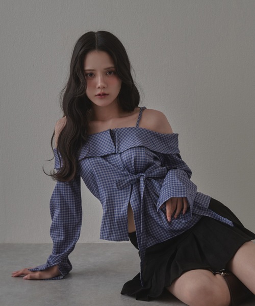 M DOLLY(エムドリー)の「check fiorella ribbon tops / チェックフィオレッラリボントップス(シャツ/ブラウス・レディース・ブラック/ブルー/ホワイト・FREE)」の15枚目の写真