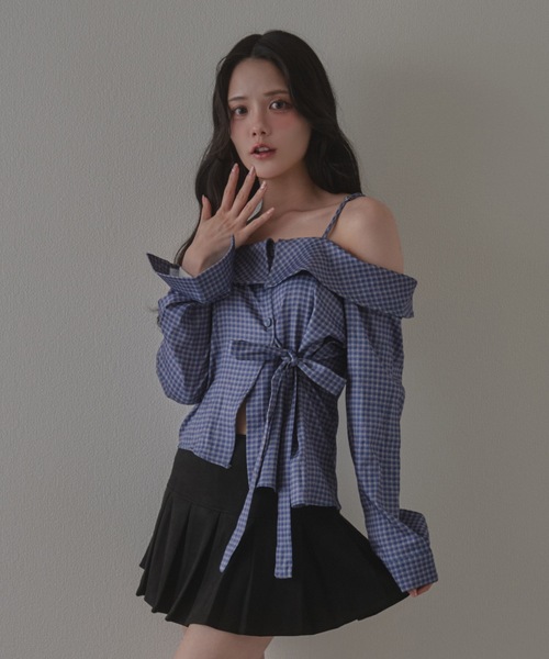 M DOLLY(エムドリー)の「check fiorella ribbon tops / チェックフィオレッラリボントップス(シャツ/ブラウス・レディース・ブラック/ブルー/ホワイト・FREE)」の17枚目の写真
