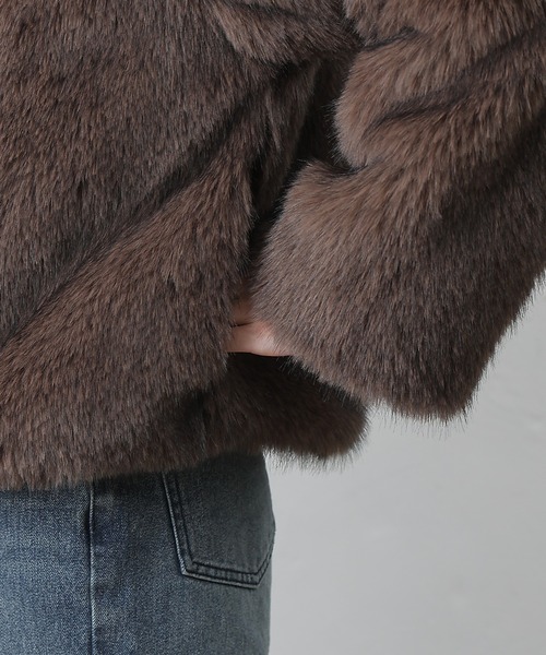 COLONY 2139（コロニートゥーワンスリーナイン）の「ノーカラーファージャケット（ノーカラージャケット・レディース・ブラウン/チャコールグレー/アイボリー・FREE）」の5枚目の写真