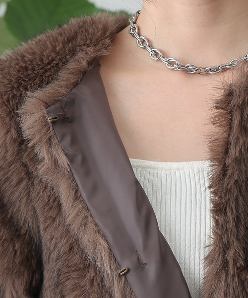 COLONY 2139（コロニートゥーワンスリーナイン）の「ノーカラーファージャケット（ノーカラージャケット・レディース・ブラウン/チャコールグレー/アイボリー・FREE）」の17枚目の写真