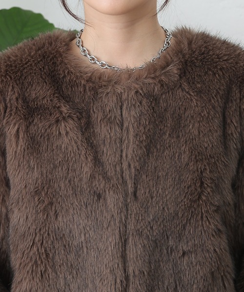 COLONY 2139（コロニートゥーワンスリーナイン）の「ノーカラーファージャケット（ノーカラージャケット・レディース・ブラウン/チャコールグレー/アイボリー・FREE）」の15枚目の写真