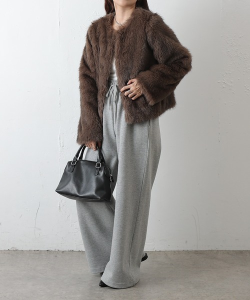 COLONY 2139（コロニートゥーワンスリーナイン）の「ノーカラーファージャケット（ノーカラージャケット・レディース・ブラウン/チャコールグレー/アイボリー・FREE）」の22枚目の写真