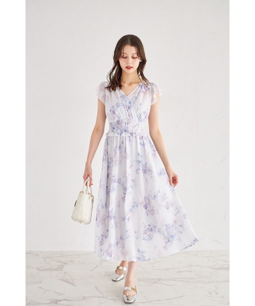 tocco closet(トッコ クローゼット)の「フリル付きウエストシャーリングフラワープリントカシュクールワンピース(ワンピース・レディース・ブルー/ピンク・M)」の16枚目の写真