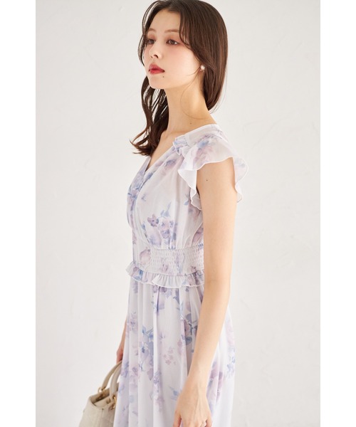tocco closet(トッコ クローゼット)の「フリル付きウエストシャーリングフラワープリントカシュクールワンピース(ワンピース・レディース・ブルー/ピンク・M)」の21枚目の写真