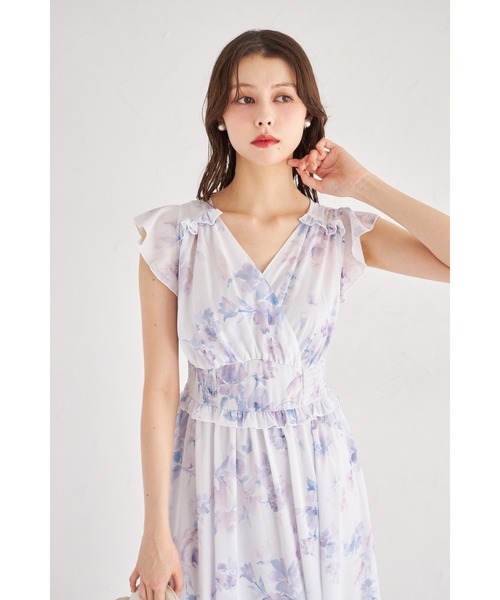 tocco closet(トッコ クローゼット)の「フリル付きウエストシャーリングフラワープリントカシュクールワンピース(ワンピース・レディース・ブルー/ピンク・M)」の20枚目の写真