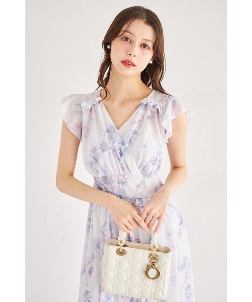 tocco closet(トッコ クローゼット)の「フリル付きウエストシャーリングフラワープリントカシュクールワンピース(ワンピース・レディース・ブルー/ピンク・M)」の19枚目の写真